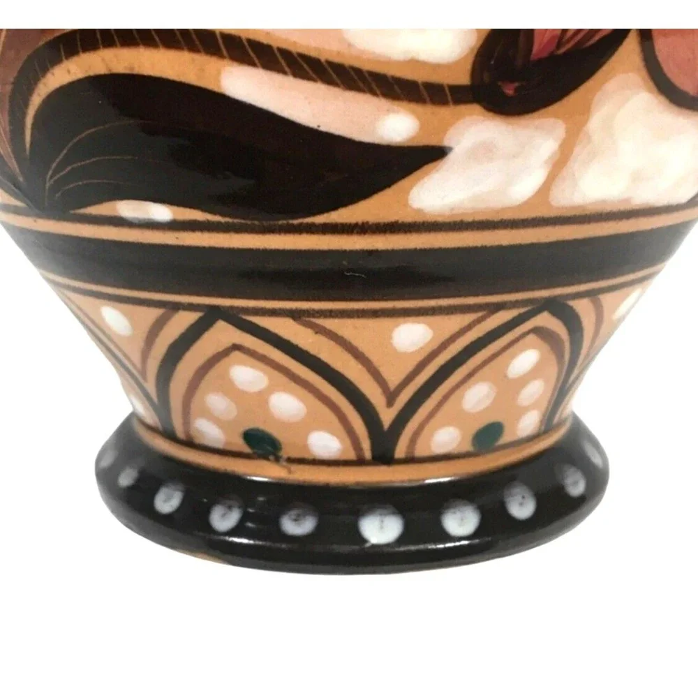 Lion Head Italian Vase Ceramic Glazed Double Handle Floral 7.5” Italy Signed